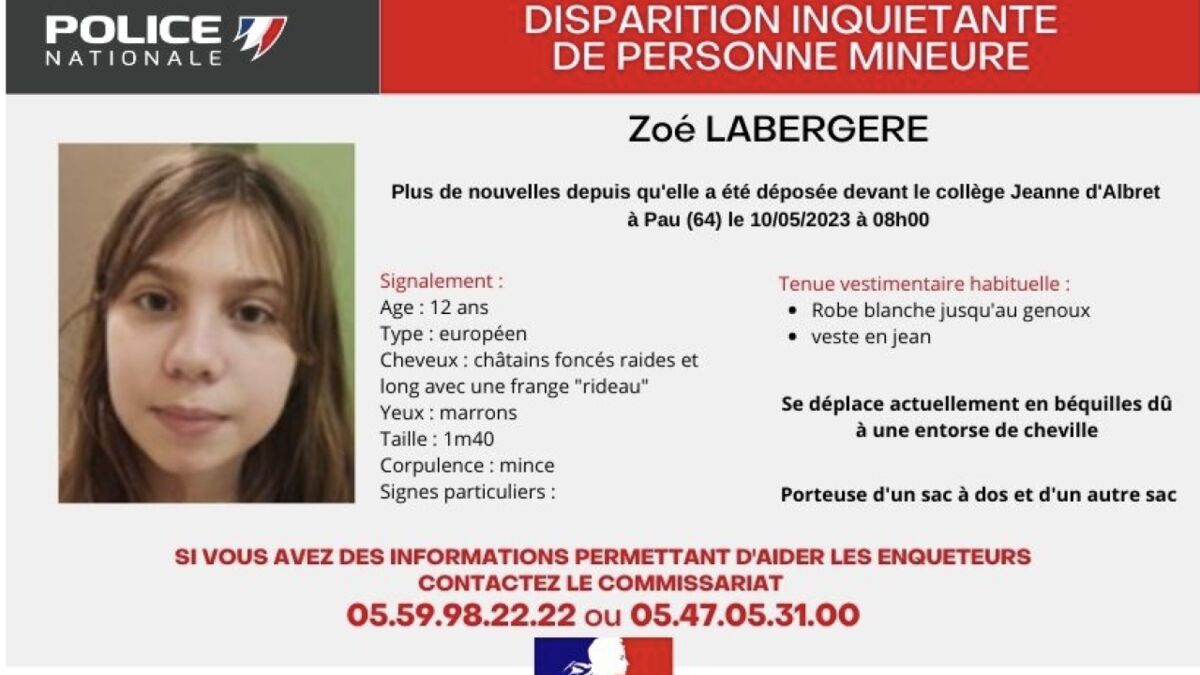 Disparition inquiétante de Zoé 12 ans à Pau la collégienne