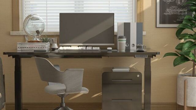Bureau avec cadre électrique blanc et plateau Léger Gris 140x70