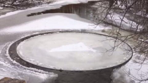 A Man Woke Up To See An Enormous Disc Of Ice Spinning On The Lake
