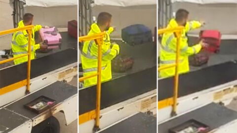 Baggage Handler Filmed As He Carelessly Throws Luggage To The Ground
