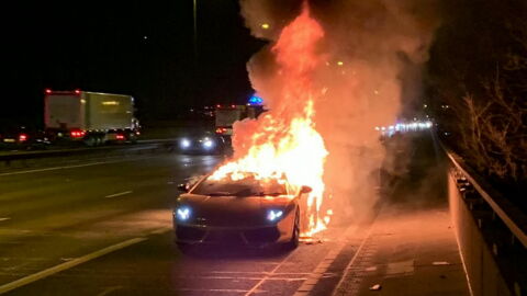 Moment A Rich Businessman Watches His Lamborghini Go Up In Flames An Hour After Getting it Serviced