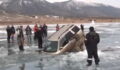 Ever Wondered How You Would Get A Car Out Of A Frozen Lake? Watch These Guys Do It Without A Tow Truck