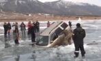 Ever Wondered How You Would Get A Car Out Of A Frozen Lake? Watch These Guys Do It Without A Tow Truck