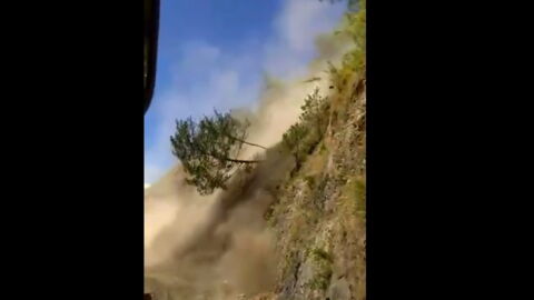 Terrifying Footage Of A Bus Getting Stuck In A Landslide
