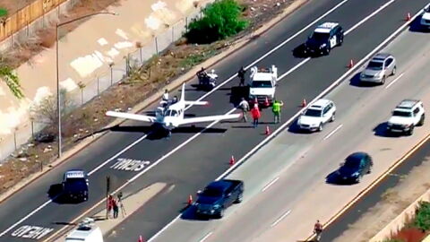 Plane Forced To Make An Emergency Landing On California Highway Road