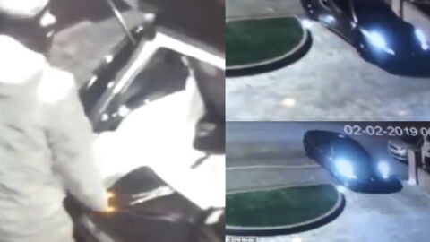 CCTV captures pathetic robbers abandoning a Ferrari immediately after stealing it