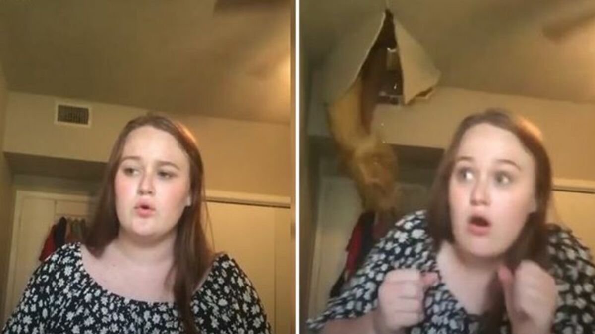 She was filming herself on TikTok when a surprise fell through the ceiling