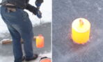 What happens when placing a molten weight on a frozen lake?