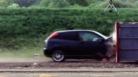 Here's what happens to a Ford Focus when it's crashed into a wall at more than 120 mph
