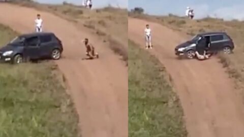 Terrifying video shows unmanned car rolling down a hill into innocent bystanders