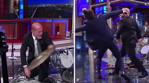 Bruce Willis et Stephen Colbert se battent violemment sur un plateau de télévision