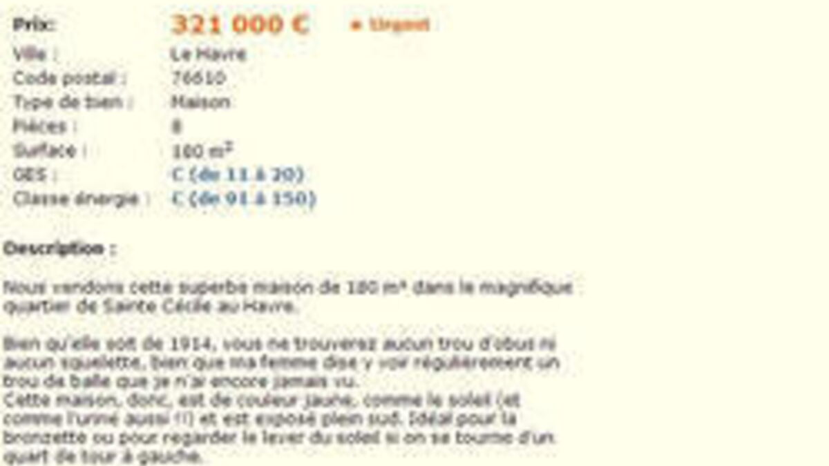 Le Bon Coin découvrez cette annonce hilarante pour une maison au Havre