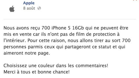 iPhone 5 : arnaque sur le web sur une fausse page Facebook Apple