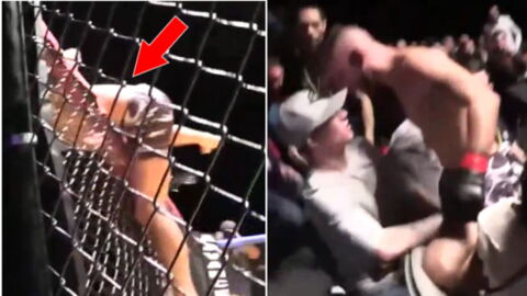 Ein Kämpfer greift einen Zuschauer an