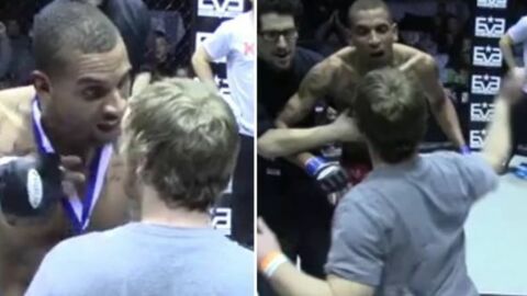 Fan fordert einen Kämpfer im Octagon heraus