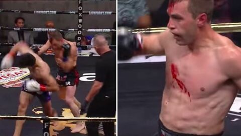 Muay Thai: Gaston Bolanos verpasst seinem Gegner einen mörderischen Ellenbogenschlag in den Kopf