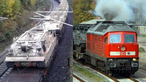 Zug voller Panzer rollt durch Deutschland