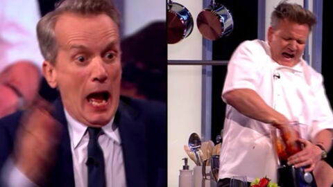 TV-Koch greift mit der Hand ins Gerät: Doch dann geht der Mixer an!