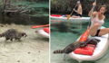 Watch as this cheeky raccoon gives a kayaker an unexpected surprise