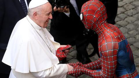 Pope Francis meets real life superhero dressed as Spiderman
