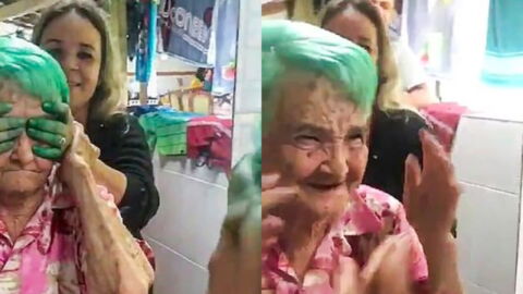 80-year-old grandmother dyed her hair for the first time and her reaction says it all