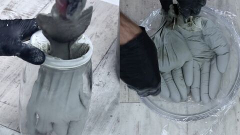 Cet homme remplit des gants en latex avec du ciment... Son idée est tout simplement géniale !