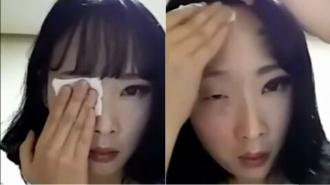 Une jeune Coréenne se démaquille et dévoile son vrai visage