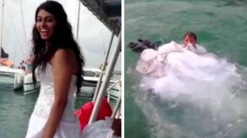 Elle n'aurait jamais du se jeter à l'eau avec sa robe de mariée