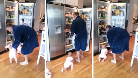 Ces jumeaux adorent aller fouiller dans le frigo. Ils mènent la vie dure à leur pauvre papa !