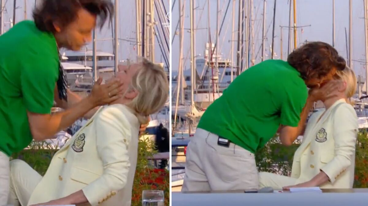 Bertrand Chameroy embrasse fougueusement Anne-Elisabeth Lemoine à Cannes  dans C à vous