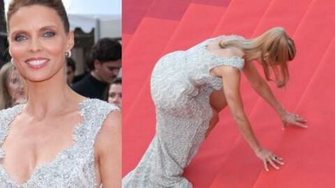 Cannes 2023 : Sylvie Tellier se prend les pieds dans sa robe et chute en pleine montée des marches 