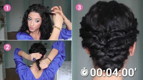 Ein eingerollter Dutt für lockige Haare in nur fünf Minuten.