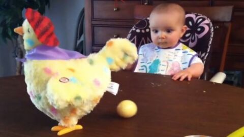 Dieses Baby entdeckt ein neues Spielzeug. Seine Reaktion ist urkomisch.