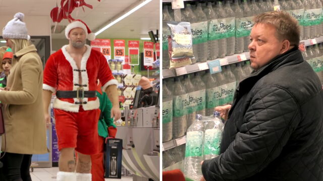 Thor Bjornsson, alias La Montagne, se déguise en Père Noël pour effrayer les clients d'un magasin