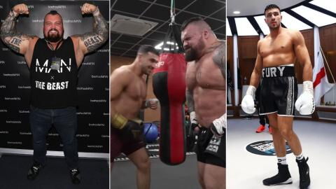 Le strongman Eddie Hall tente d'encaisser un coup de Tommy Fury, ça ne se passe pas comme prévu