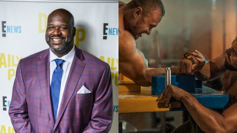 Shaquille O'Neal affronte le champion du monde de bras de fer, la fin va vous surprendre