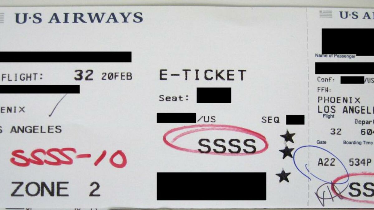 Si le code SSSS apparaît sur votre billet d'avion, préparez vous à un  traitement spécial