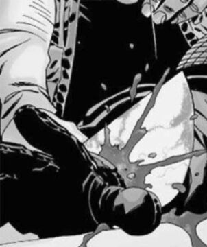 Quelques épisodes plus tard, la série semble garder Rick en pleine forme. Dans les comics, il se fait trancher la main par le Gouverneur.