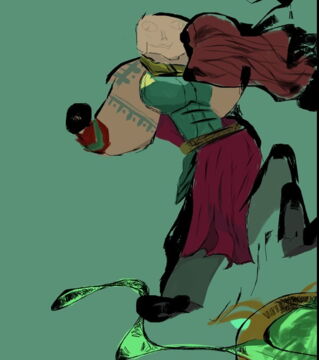 League of Legends : dessin d'Illaoï les yeux fermés