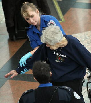 At the airport, no one is safe from thorough body searches… not even the elderly