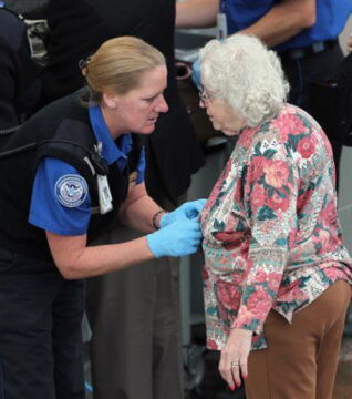 Make eye contact and let grandma know that you need to give her a body search