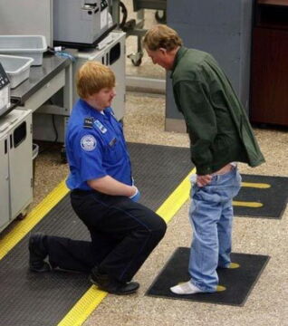 We wonder what this man was hiding in his pants in order to be searched like this at the airport.
