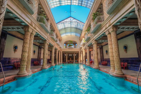 Gellért Baths in Budapest, Hungary. This pool is full of history! The unique architectural design makes it stand out.
