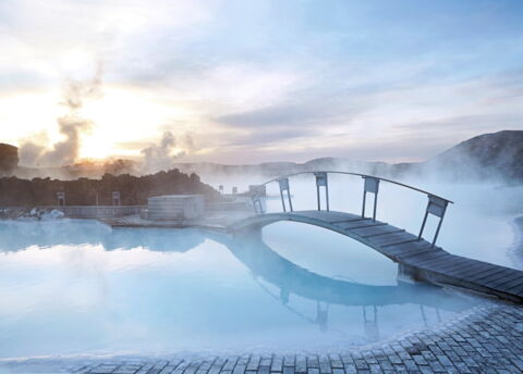 The Blue Lagoon in Iceland. It's a geothermal spa that is perfect to relax in.