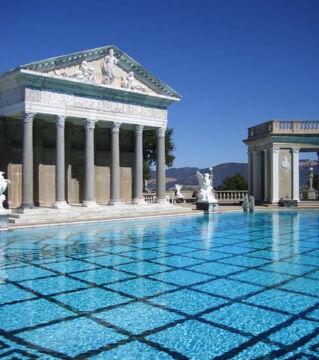 The Neptune Pool of Hearst Castle. This awesome outdoor swimming pool is in California and is open 24 hours a day!