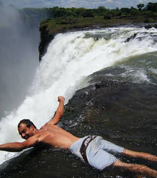 Victoria's Fall in Zambia. Would you dare to swim close to a waterfall?
