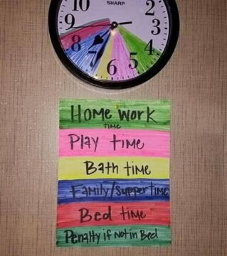 Geniale Eltern-Tricks: Markiere den Alltag deines Kindes auf einer Uhr mit Farben. Auf diese Weise lernt dein Kind, sich die Zeit einzuteilen