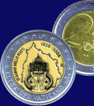 2-Euro-Münze aus dem Vatikan: Diese Münze kam zum 75. Jubiläum im Jahr 2004 in Umlauf. Es gibt nur 86.000 Exemplare. Sammler zahlen mehrere Hundert Euro.