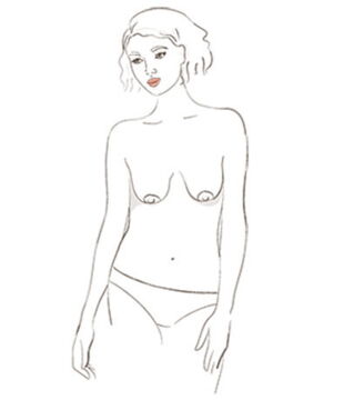 Die Hängebrust: Weniger Haut als bei den anderen Sorten und Brustwarzen, die nach unten zeigen