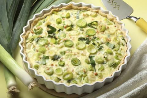A delicious leek and bacon quiche